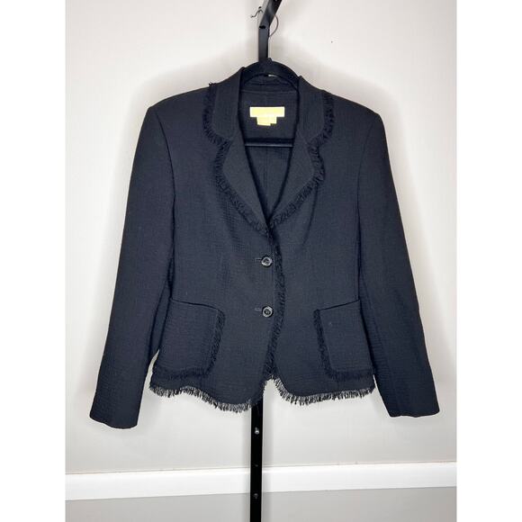 Michael Kors Black Virgin Wool Frayed Trim Chic Blazer Size 8 - Picture 1 of 6